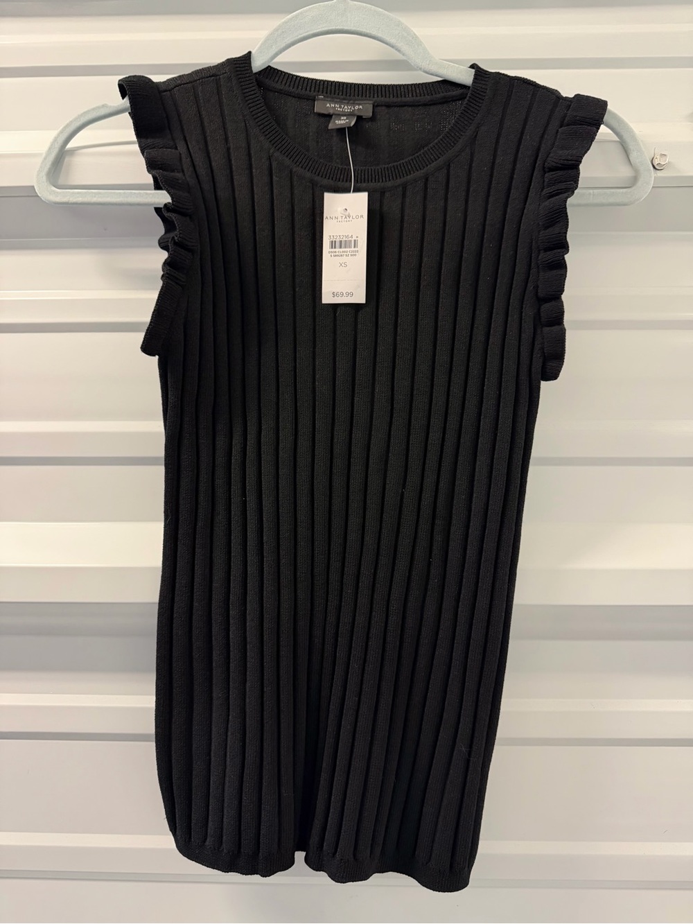 Ann Taylor Black Ribbed Knit Tank with Ruffle Sleeves